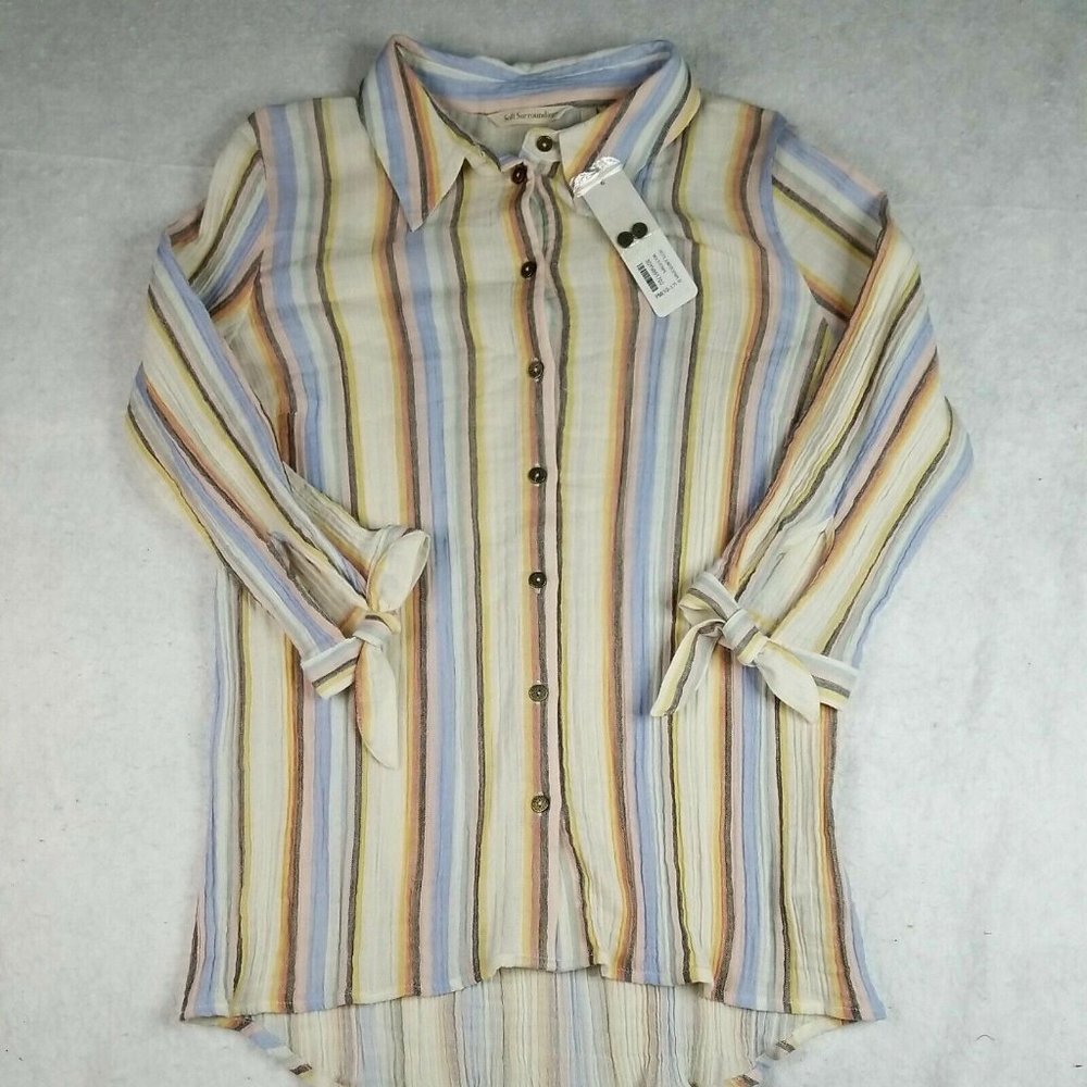 Soft Surroundings Womens Striped Sumter‎ Collar Shirt Pastel Petite M Button Up